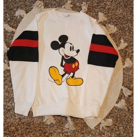 Vintage Disney Mickey Mouse White Sweatshirt 80’s Made In USA Sz S (26" L X 17") - Picture 2 of 6